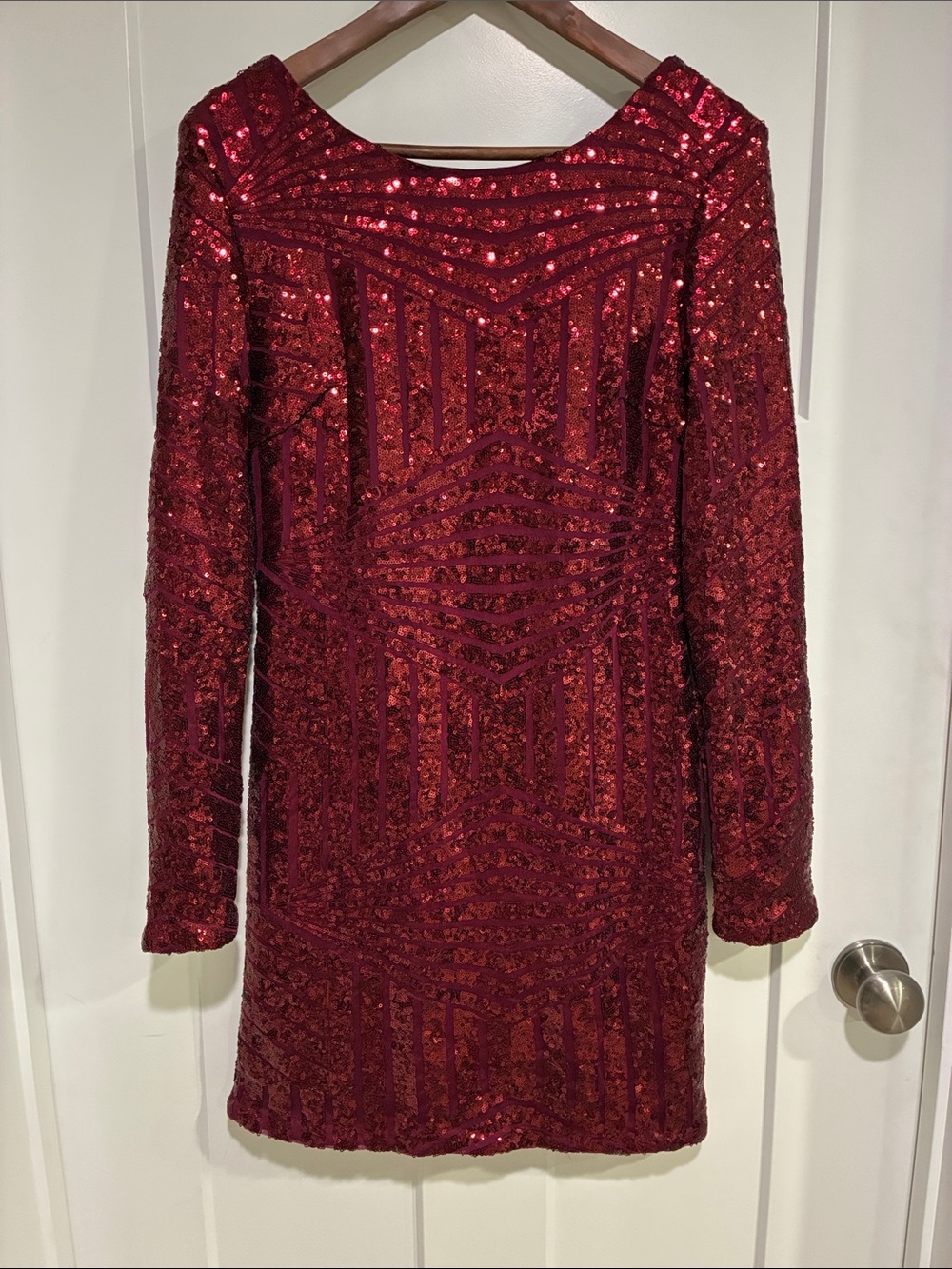 Charlotte Russe Burgundy Sequin Long-Sleeve Dress